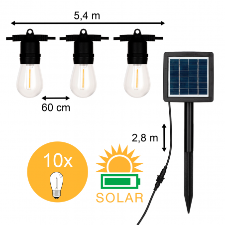 Guirlande Solaire 5.4m avec 10 LED Filament